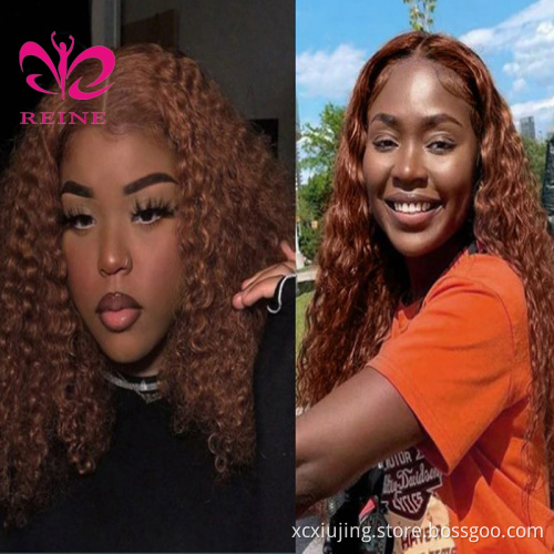 27  curly Honey Blonde Wig 4*4 closure  Human Hair Wigs Brazilian kinky curly Lace Closure Frontal wig For Black Women